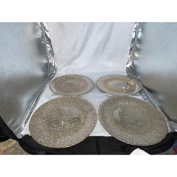 NEW AKCAM TURKISH GLASS GOLD RAINBOW IRIDESCENT DINNER PLATE SET/4 - Picture 5 of 15